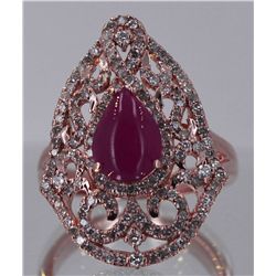 Nat. Cabochon Ruby W/ Diamond Ring