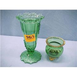 Two Green Glass Vases...