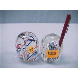 Two Paperweight Pen Holders...