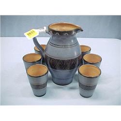 Pottery Jug and Glass Set...