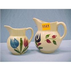 Two Watt Pottery Tulip Pitchers...