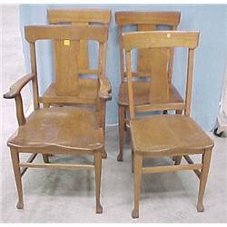 Four Oak T-Back Chairs...