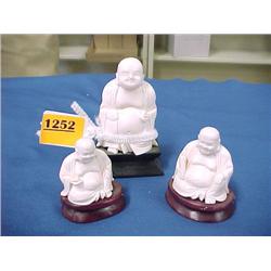 Three Carved Ivory Buddhas...