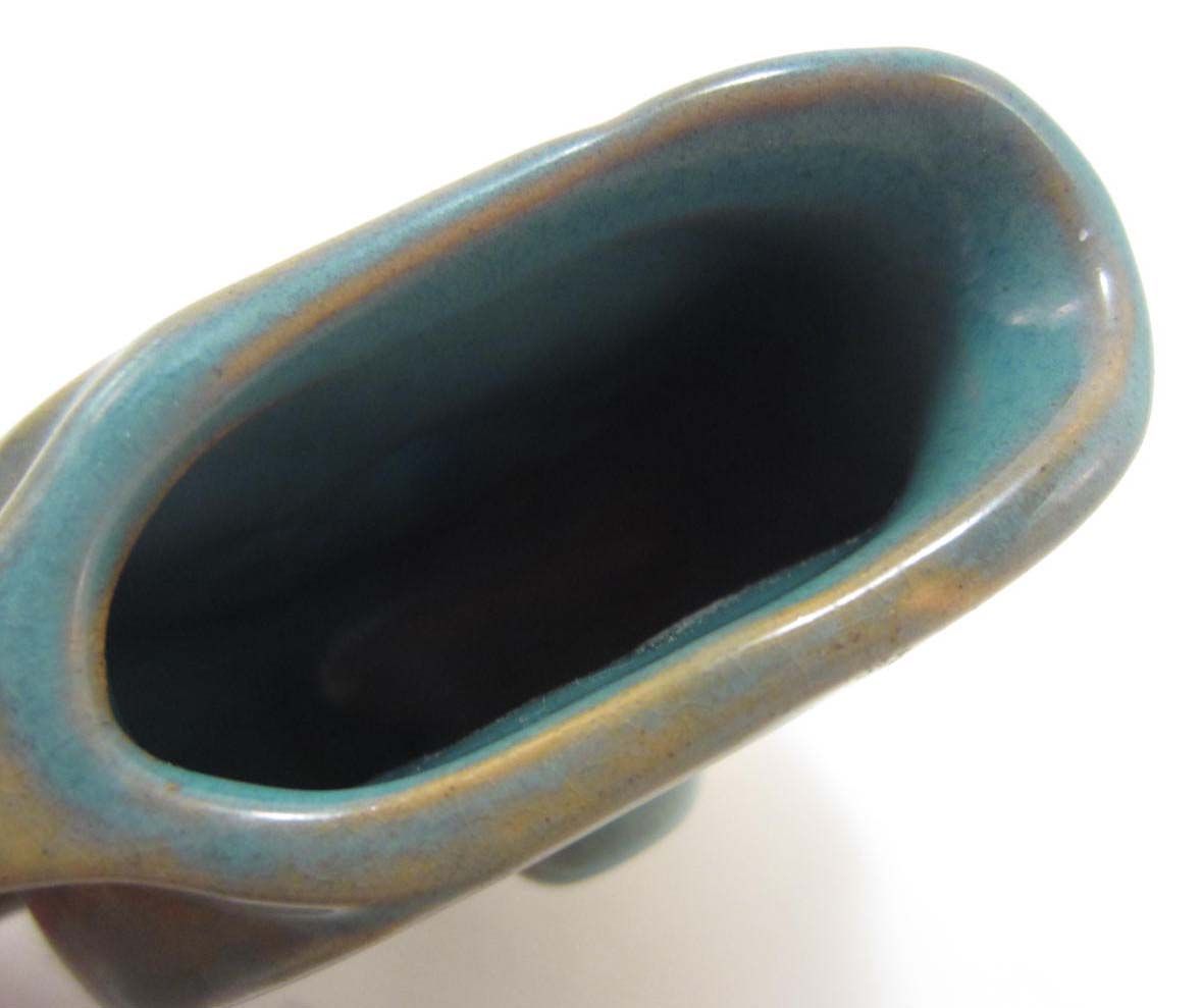 VINTAGE FRANKOMA POTTERY WAGON WHEEL PATTERN LIGHT BLUE GLAZED VASE