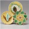 Three MAJOLICA side plates, circa 1875, all with various leaf patterns on yellow ground. Minor ri…
