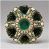 MINTON MAJOLICA oyster plate, dated 1870, with six shell-form oyster wells, glazed in tortoise sh…