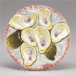 NAPOLI MAJOLICA oyster plate, circa 1900, with six, randomly placed and naturalistically colored …