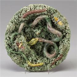 PORTUGUESE JOSE A. CUNHA PALISSY WARE charger, Caldas da Rainha, circa 1900, applied with natural…