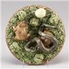 PORTUGUESE MAFRA PALISSY WARE charger, circa 1900, applied with naturalistically modeled serpent,…