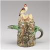 Unusual PORTUGUESE PALISSY WARE coffee pot and cover, circa 1900, modeled as a rustic tree stump …