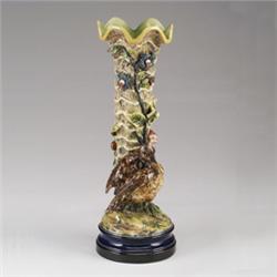 FRENCH PALISSY WARE tall vase, circa 1885, modeled as a giant shell, applied with naturalisticall…