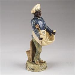 Continental MAJOLICA figural vide poche, probably German, circa 1885, modeled as a black kitchen …