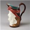 FRENCH MAJOLICA double face jug, circa 1900, modeled as inverted and conjoined happy and sad face…