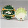 Image 1 : FRENCH MAJOLICA asparagus serving plate, circa 1920, Molded T.N. BAVENT/ Made in France. 9 3/4" d…