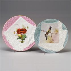 Two Victorian napkin plates, circa 1875-1880, comprising a GUSTAVSBURG MAJOLICA plate painted wit…