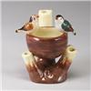 Image 1 : JEROME MASSIER MAJOLICA figural vase, 20th century, modeled with two birds perched on a nest with…
