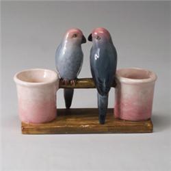 DELPHIN MASSIER MAJOLICA figural double vase, circa 1910, modeled as naturalistically colored pai…
