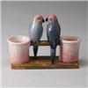 Image 1 : DELPHIN MASSIER MAJOLICA figural double vase, circa 1910, modeled as naturalistically colored pai…