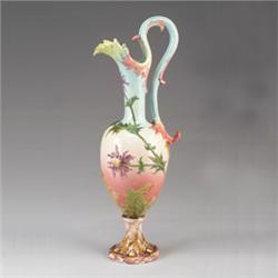 DELPHIN MASSIER MAJOLICA Art Nouveau ewer, circa 1910, baluster form, richly decorated with vario…
