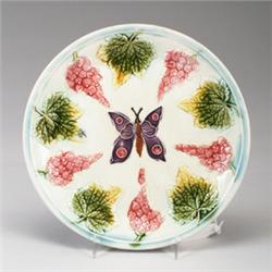 Victorian MAJOLICA dessert plate, probably French, circa 1865, decorated with fruit and vine leav…