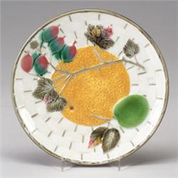 WEDGWOOD Argenta ware fruit plate, dated 1880, decorated with an orange and fruiting branches. Pr…