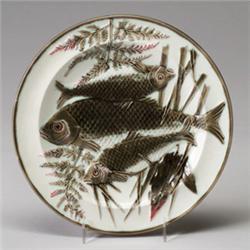 WEDGWOOD Argenta ware fish plate, dated 1880, decorated with three fish and aquatic foliage in na…