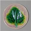 Image 1 : ETRUSCAN MAJOLICA butter pat, circa 1875, in leaf patterning of green and yellow. on pink ground.…