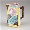 Image 1 : EUREKA POTTERY MAJOLICA triangular pitcher, circa 1880, patterned with Japanese fans and owls on …