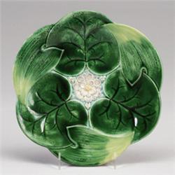 GEORGE JONES MAJOLICA pond lily plate, circa 1869, in naturalistic colors. Minor rim repair. Impr…