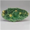 Image 1 : GEORGE JONES MAJOLICA cucumber tray, circa 1868, modeled as foliage with yellow blossoms and cucu…