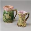 Image 1 : Two ENGLISH MAJOLICA jugs, circa 1875, a pond lily and wheat-sheaf design with green and yellow g…