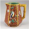 Image 1 : SIMON FIELDING MAJOLICA jug, circa 1875, with kingfisher on prunus branch in colors, yellow bambo…