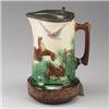 Image 1 : ENGLISH MAJOLICA ale jug, circa 1890, patterned with farm yard animals, original hinged pewter li…