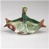 Image 1 : Unusal ENGLISH MAJOLICA double fish jardiniere, circa 1880, with bullrush handle. Molded registry…