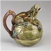 Image 1 : Victorian MAJOLICA figural jug, probably French, circa 1880, modeled as a frog with open mouth se…
