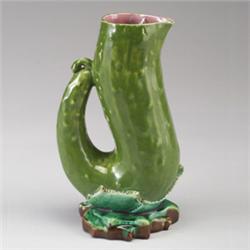 ENGLISH MAJOLICA cucumber-form jug, attributed to BROMLEY AND COMPANY, circa 1880, naturalistical…