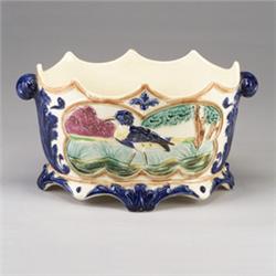 Victorian MAJOLICA jardinere or wine glass cooler, probably English, circa 1890, with scalloped r…