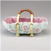 Image 1 : ENGLISH MAJOLICA basket, circa 1880, leaf-form, held by a double strap handle, pale blue ground a…