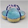 Image 1 : Rare MINTON MAJOLICA quatrefoil cake basket, dated 1872, the sides of open basketweave in yellow …