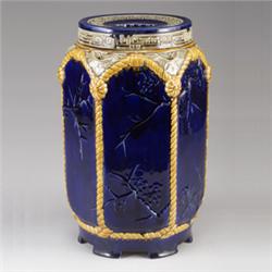 FRENCH CHOISY-LE-ROI MAJOLICA conservatory stool, circa 1880, in Japanese taste, with panels of p…