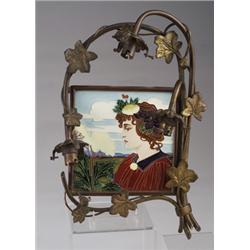 Fine and rare JOHANN VON SCHWARZ tile mounted as an Art Nouveau light fixture, the tile decorated…