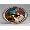 Image 1 : Fine and rare oval pewter tray with JOHANN VON SCHWARZ Art Nouveau tile, decorated in cuenca with…