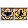 Image 1 : Two fine BOCH FRERES heraldic tiles decorated in cuerda seca with a rampant lion or a phoenix in …