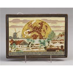 DE PORCELEYNE FLES tile from the Verzet (Resistance) series, decorated in cuenca with a rampant l…