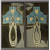 Image 1 : Two pairs of German tiles with stylized triple blue and yellow blossoms on looping celadon stems,…