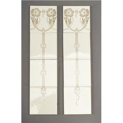Two fine GILLIOT & Cie. (Hemixem, Belgium) four-tile vertical friezes slip-decorated through sten…