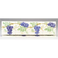 Eight fine GILLIOT & Cie (Hemixem, Belgium) frieze tiles embossed with purple wisteria and impres…