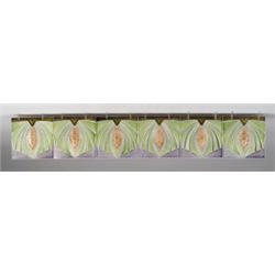 Six MEISSNER OFEN AND PORZELLANFABRIK (Germany) frieze tiles with pinecones and needles in green …