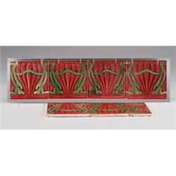 Six and a half MEISSNER OFEN AND PORZELLANFABRIK (Germany) frieze tiles molded with an organic fl…