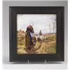 Image 1 : DISTEL tile painted on Longwy blank, 1885-1923, with a woman in traditional dress holding a baske…